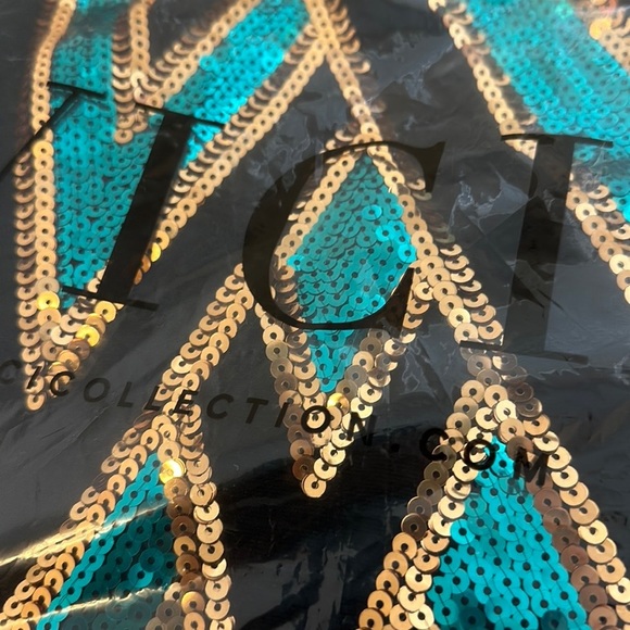 VICI KENZIE SEQUIN MINI SKIRT - TEAL GOLD SIZE XL - Picture 8 of 9